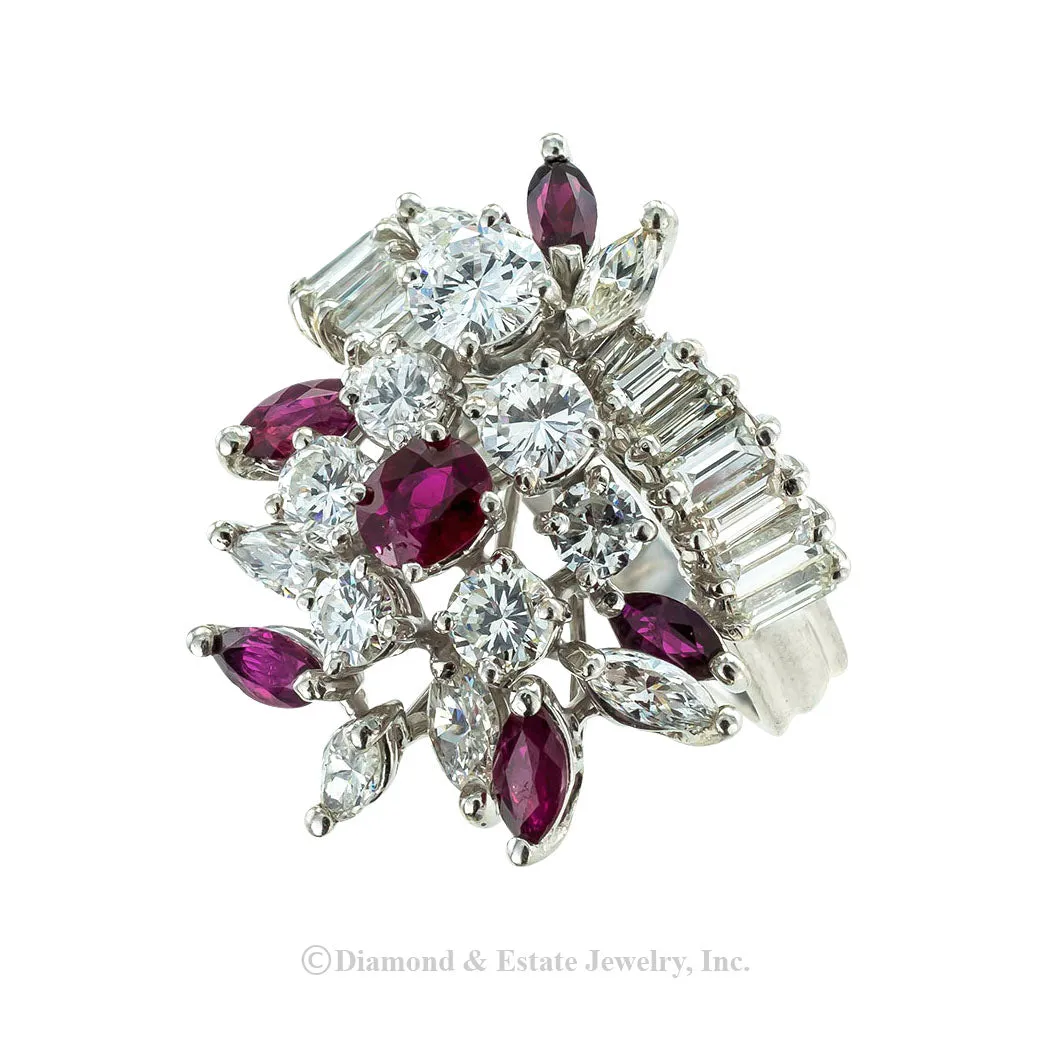 Diamond Ruby Platinum Cocktail Ring