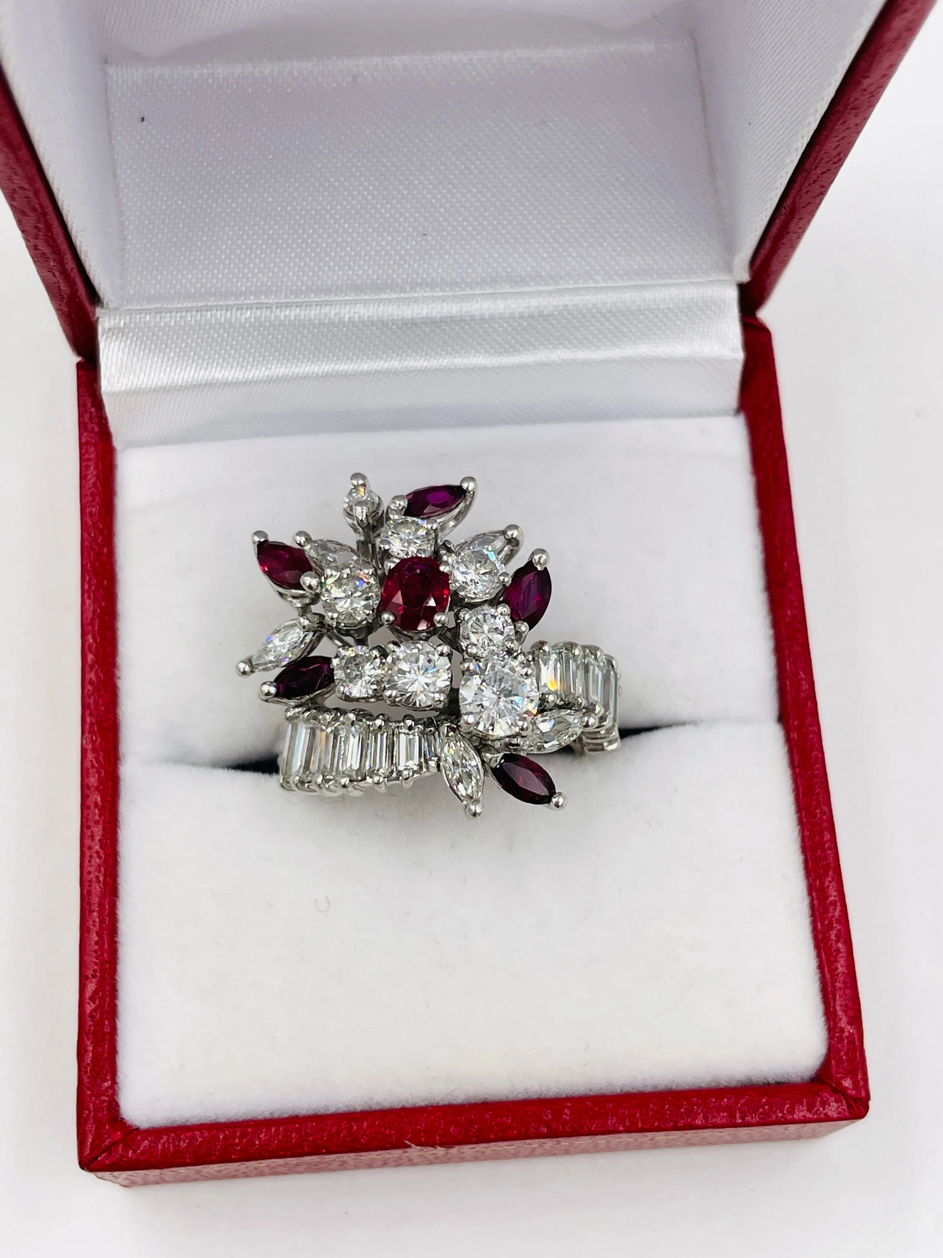 Diamond Ruby Platinum Cocktail Ring