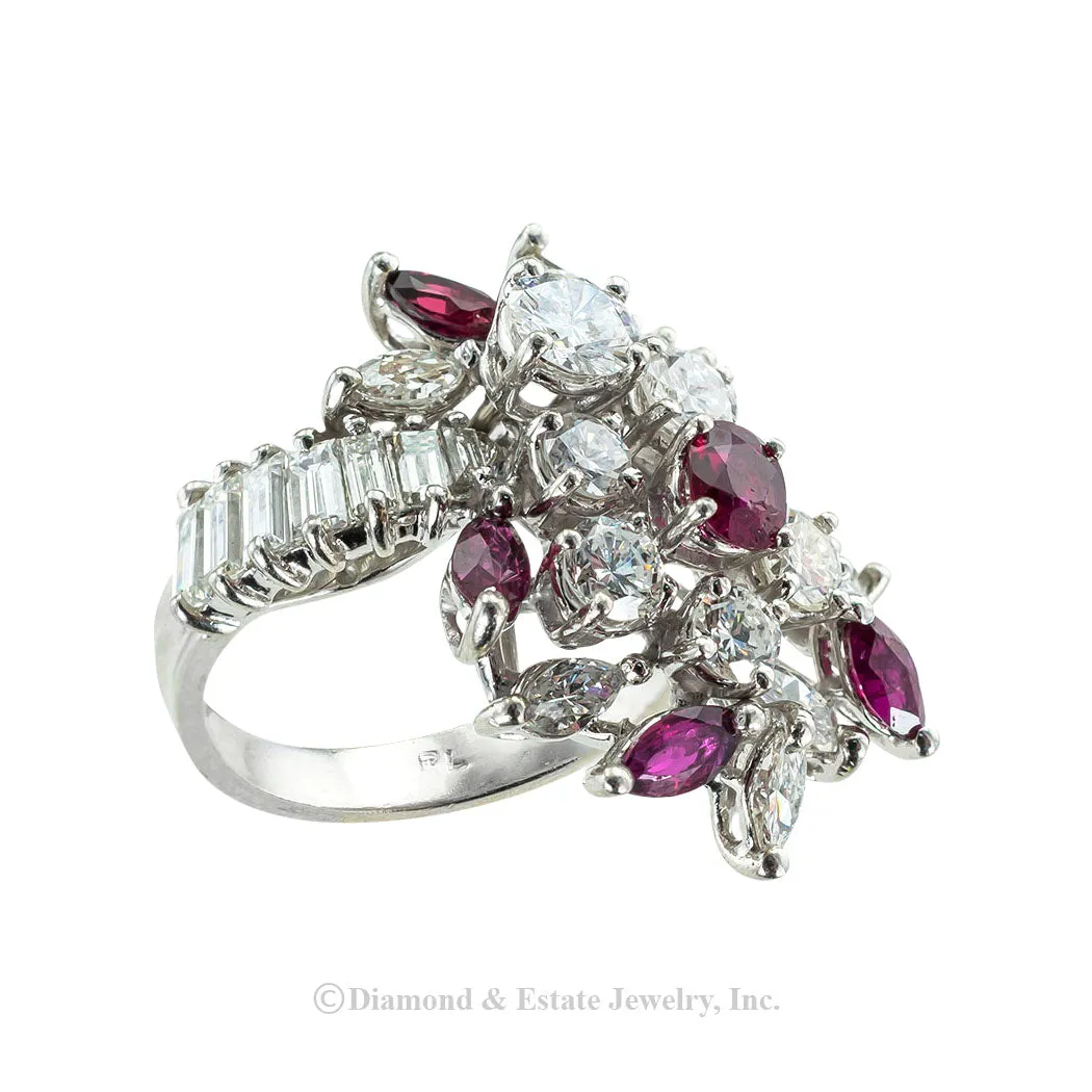 Diamond Ruby Platinum Cocktail Ring