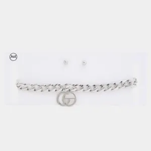 Double Circle Charm Curb Link Choker Necklace