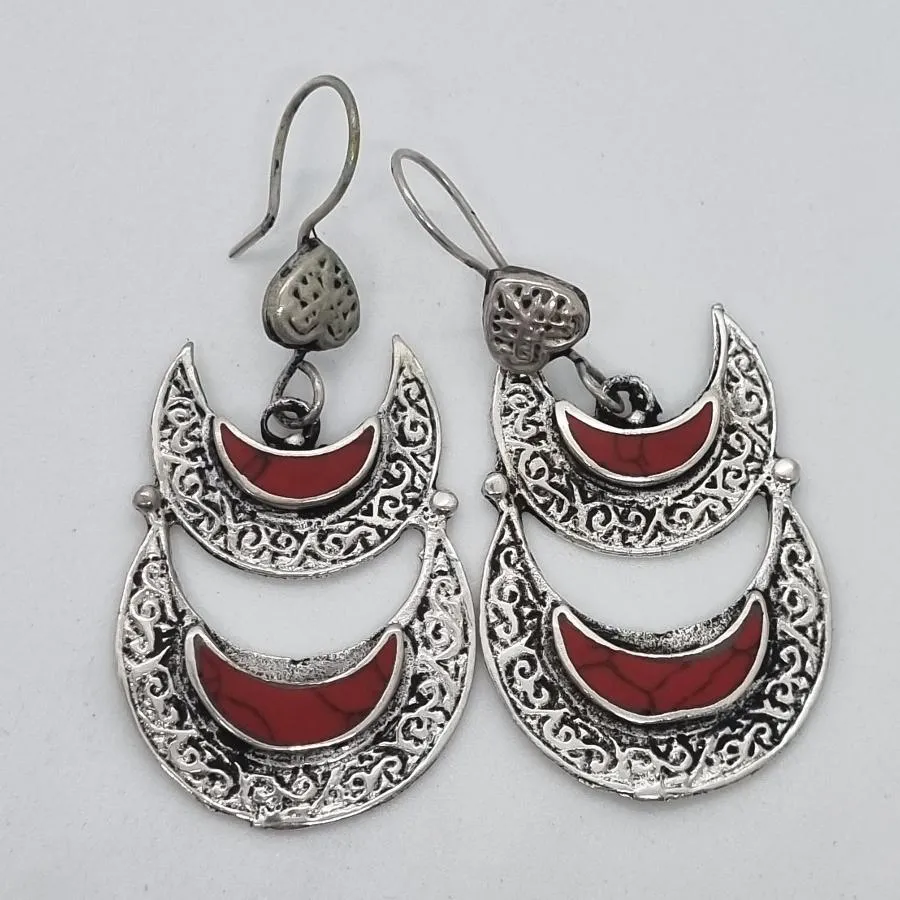 Double Crescent Kuchi Tribal Earrings