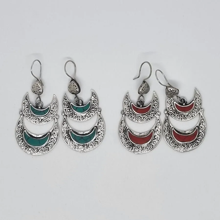 Double Crescent Kuchi Tribal Earrings