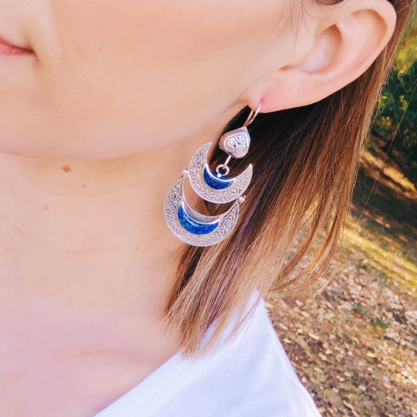 Double Crescent Kuchi Tribal Earrings