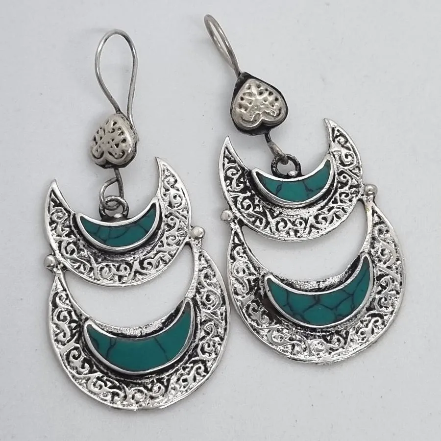 Double Crescent Kuchi Tribal Earrings