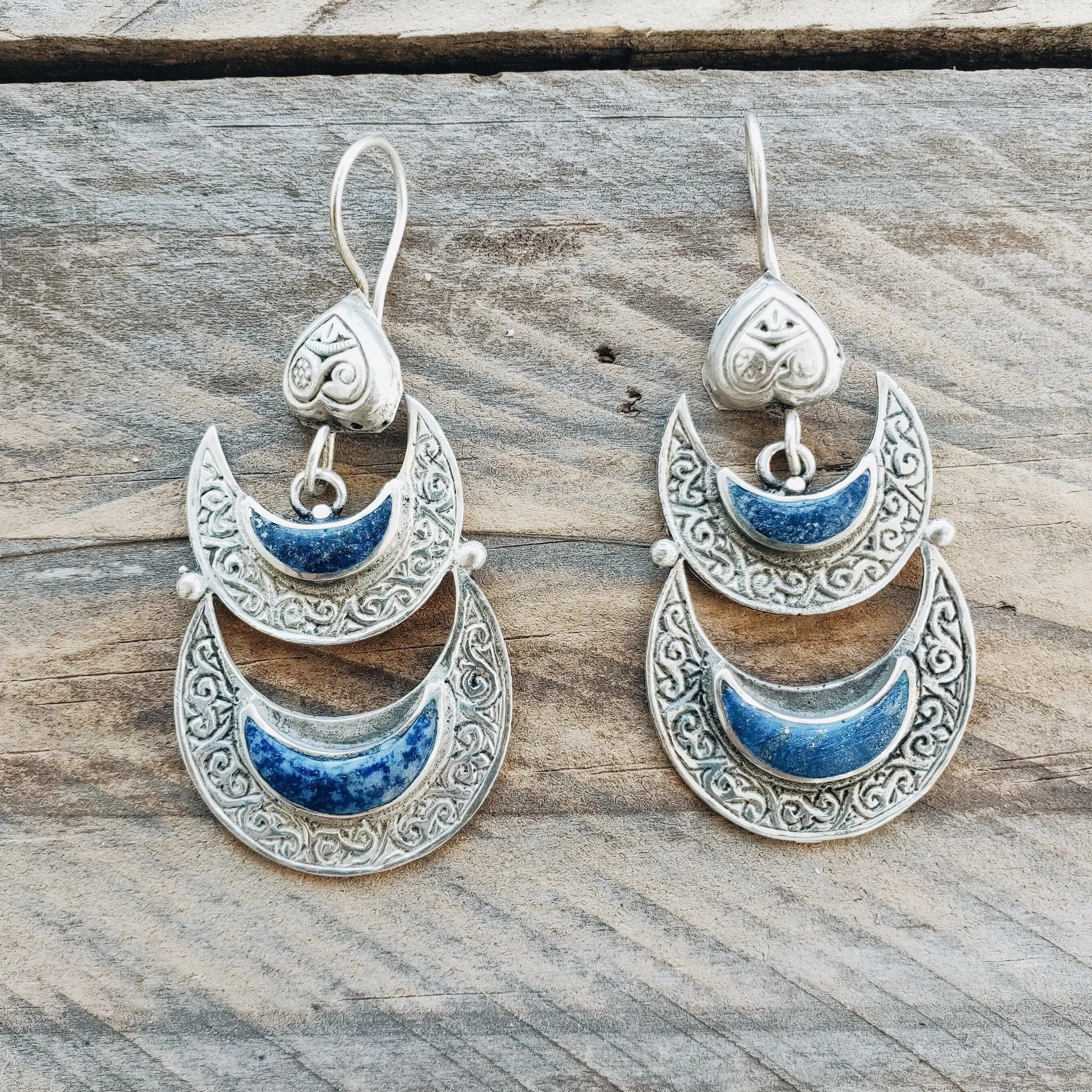 Double Crescent Kuchi Tribal Earrings