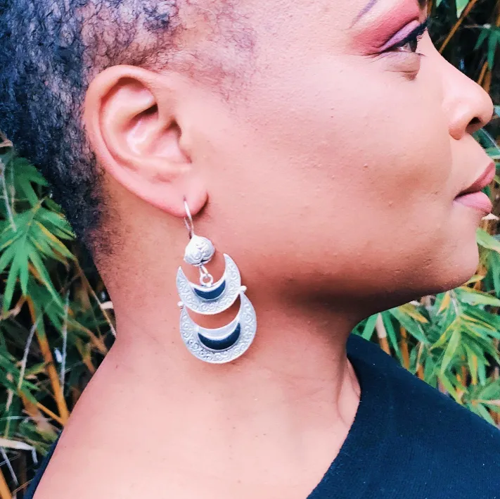 Double Crescent Kuchi Tribal Earrings