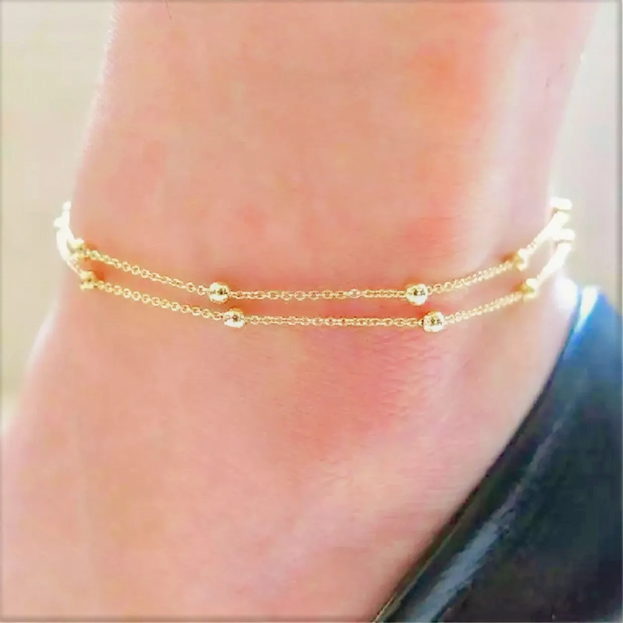 Double Layer Chain Beaded Anklet