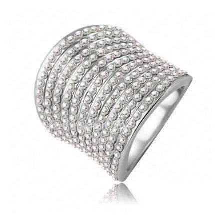 Echo Pavé Set Clear Austrian Crystal Platinum Plated Cocktail Ring