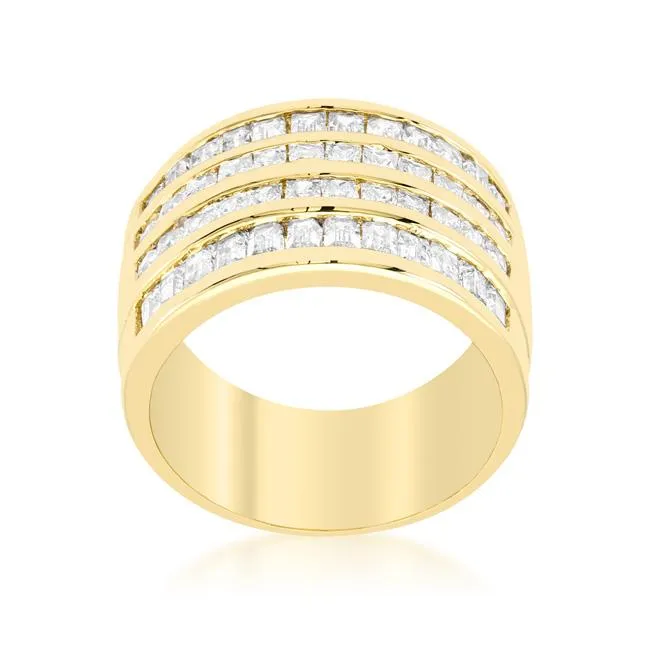 Edmee 4 Row Gold CZ Gold Wide Band Ring | 8ct