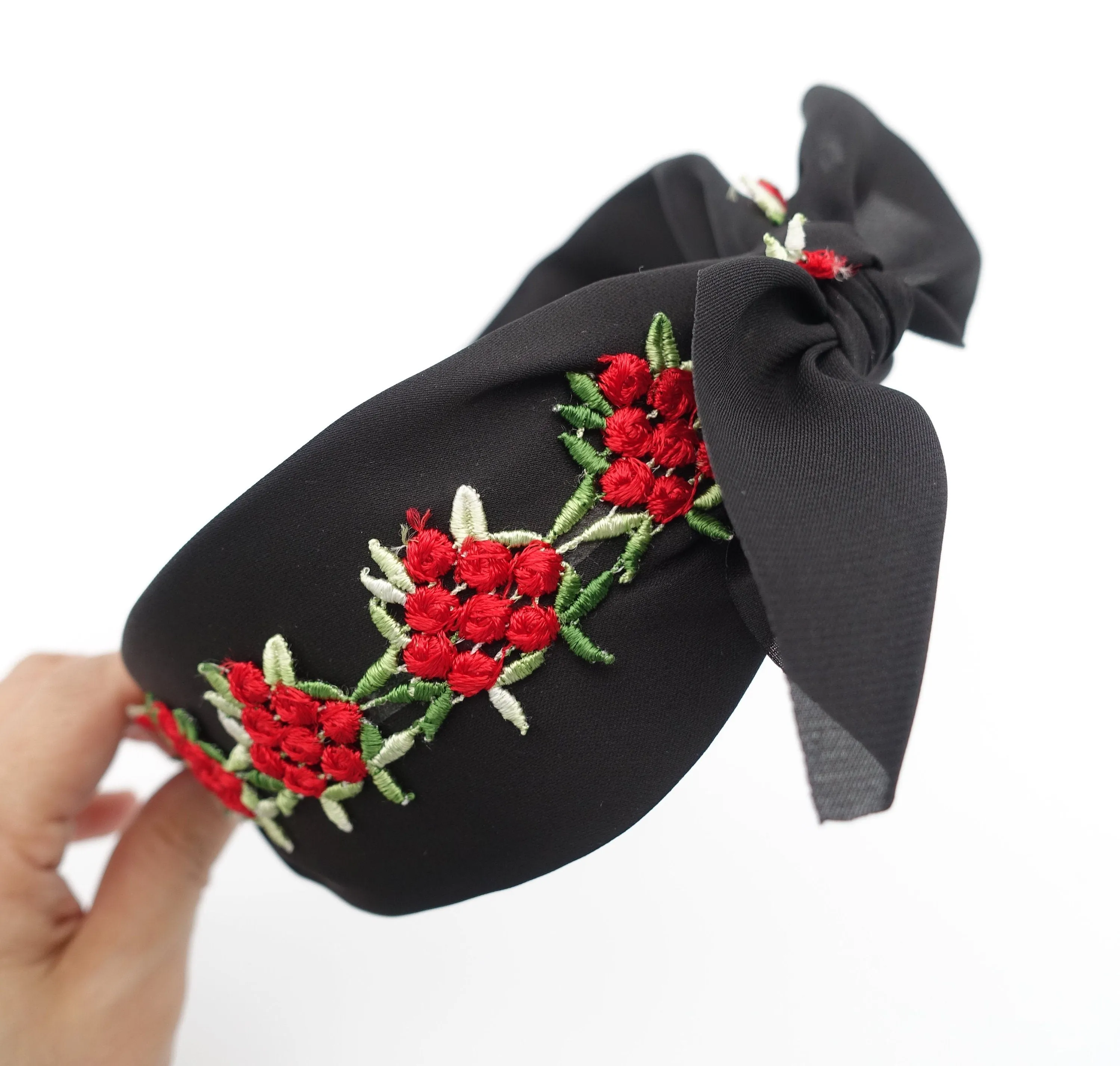 embroidery flower headband black chiffon bow knot hairband women hair accessory