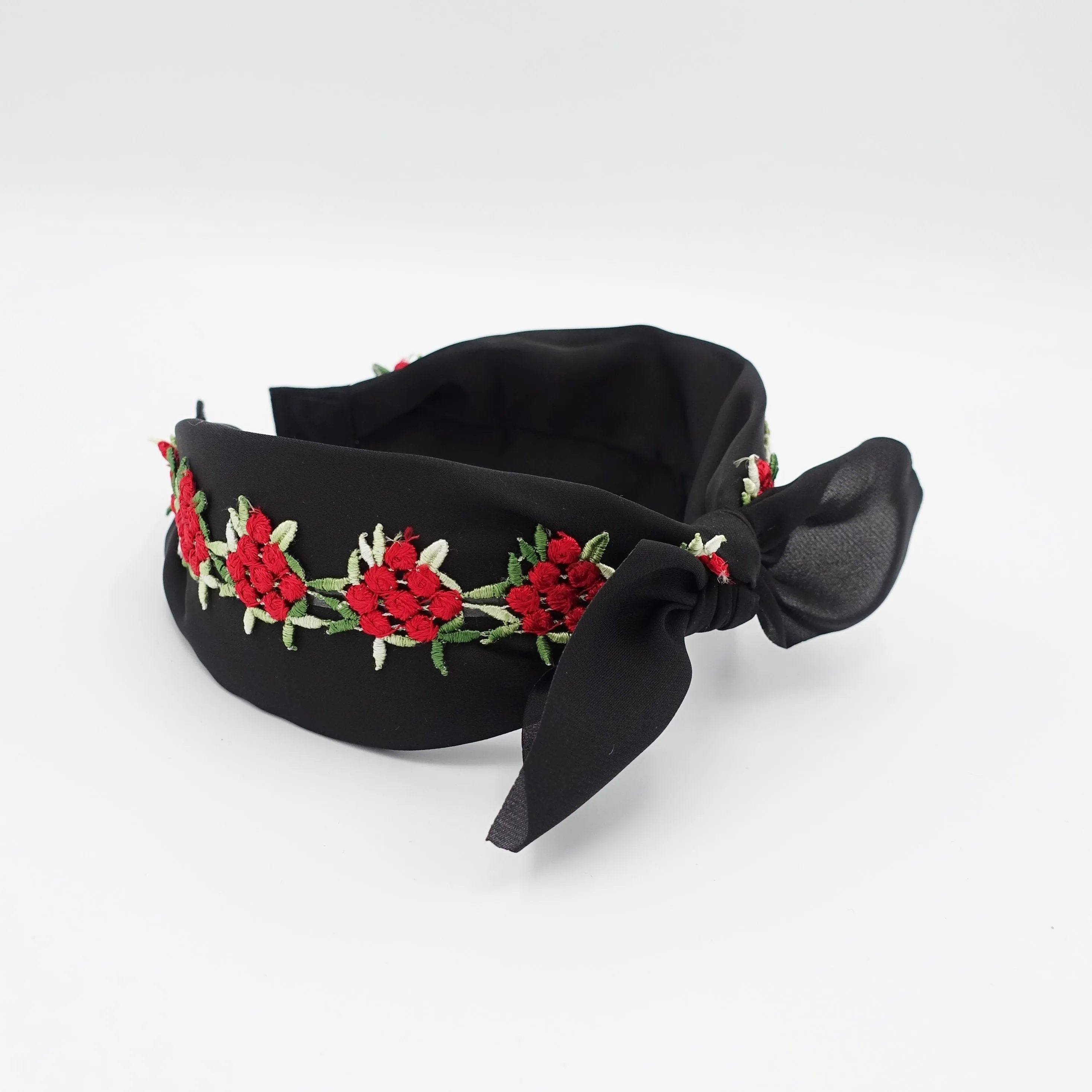 embroidery flower headband black chiffon bow knot hairband women hair accessory