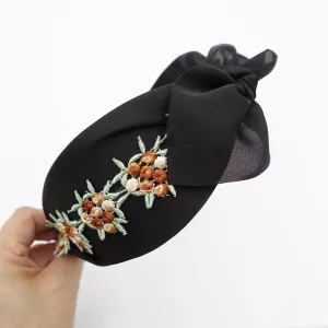 embroidery flower headband black chiffon bow knot hairband women hair accessory