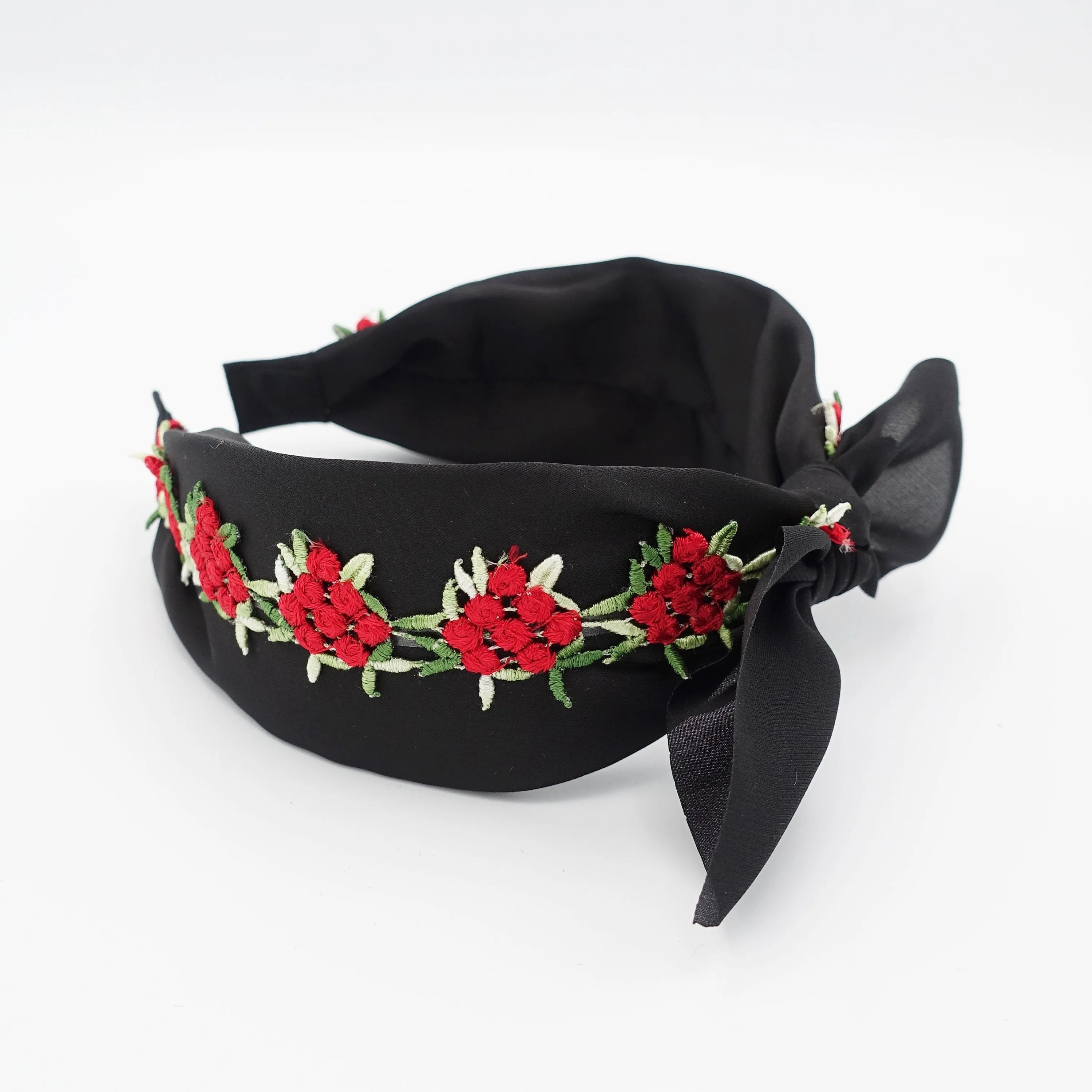 embroidery flower headband black chiffon bow knot hairband women hair accessory