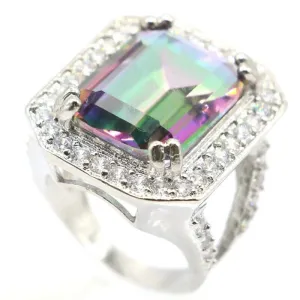 Emerald Cut Rainbow Mystic Topaz Statement Ring