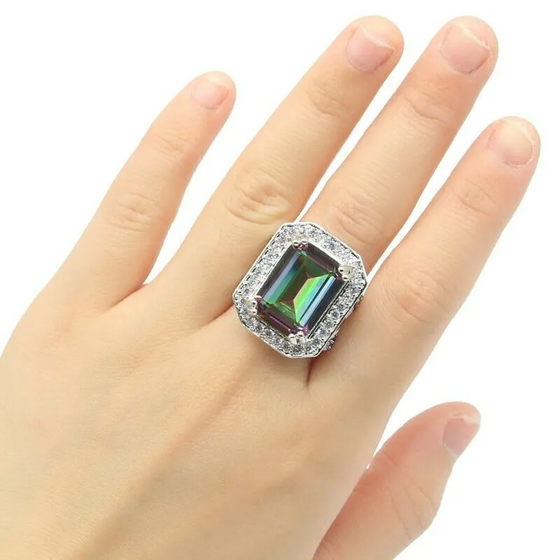 Emerald Cut Rainbow Mystic Topaz Statement Ring