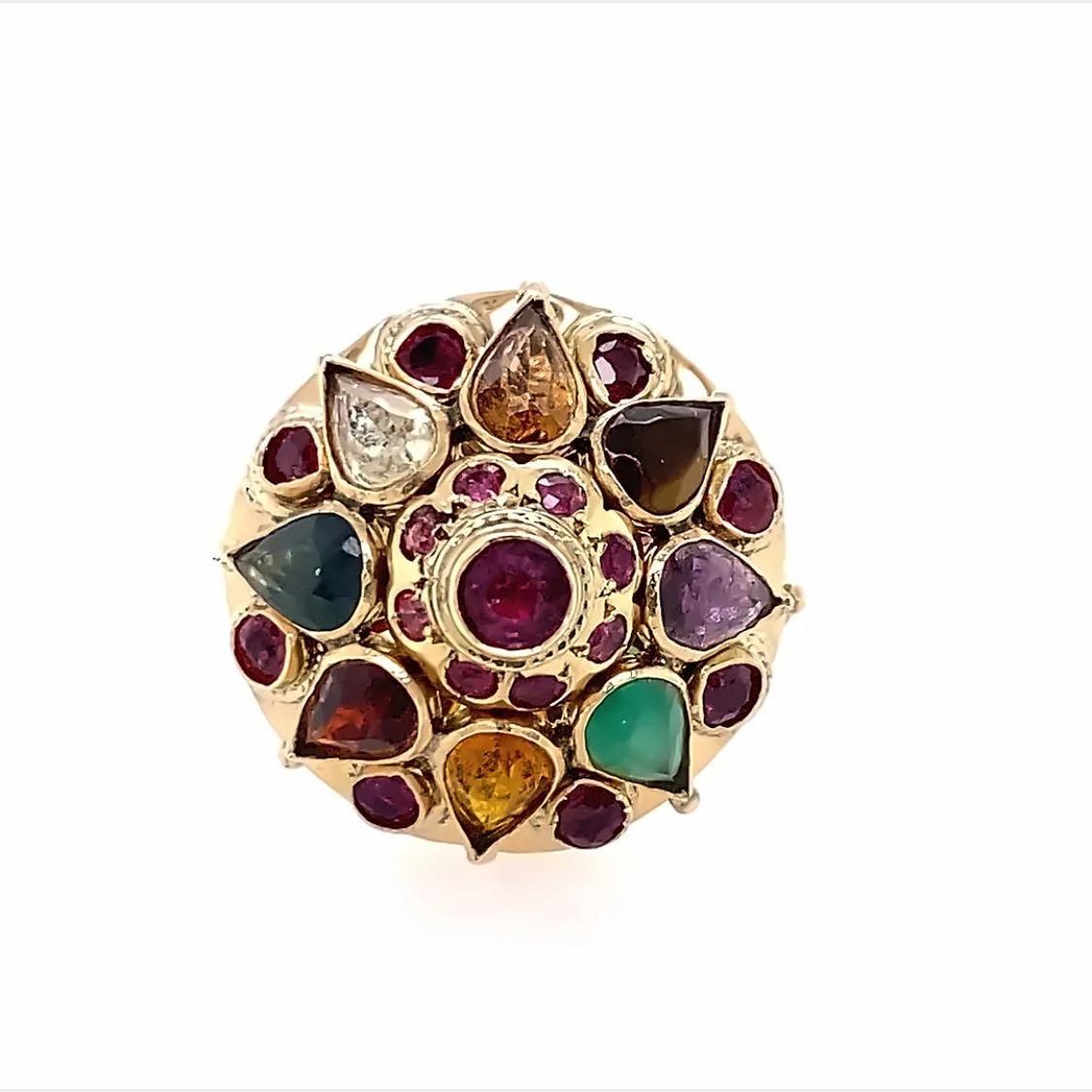 Estate Yellow Gold Geometric Style Gemstone Ring