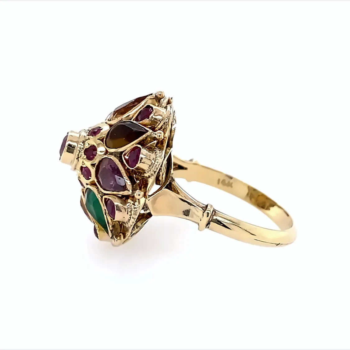 Estate Yellow Gold Geometric Style Gemstone Ring