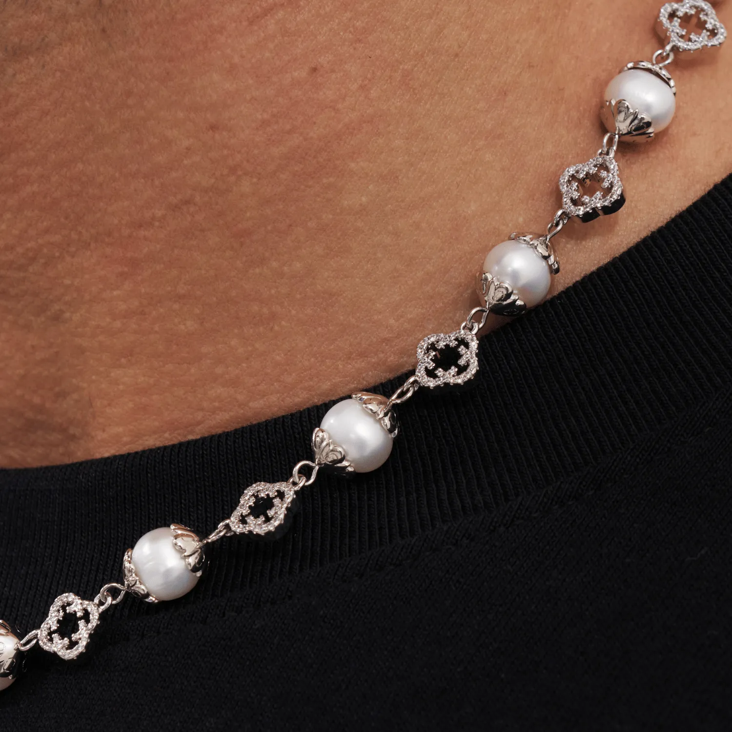 Filigree Real Pearl Necklace (Silver)