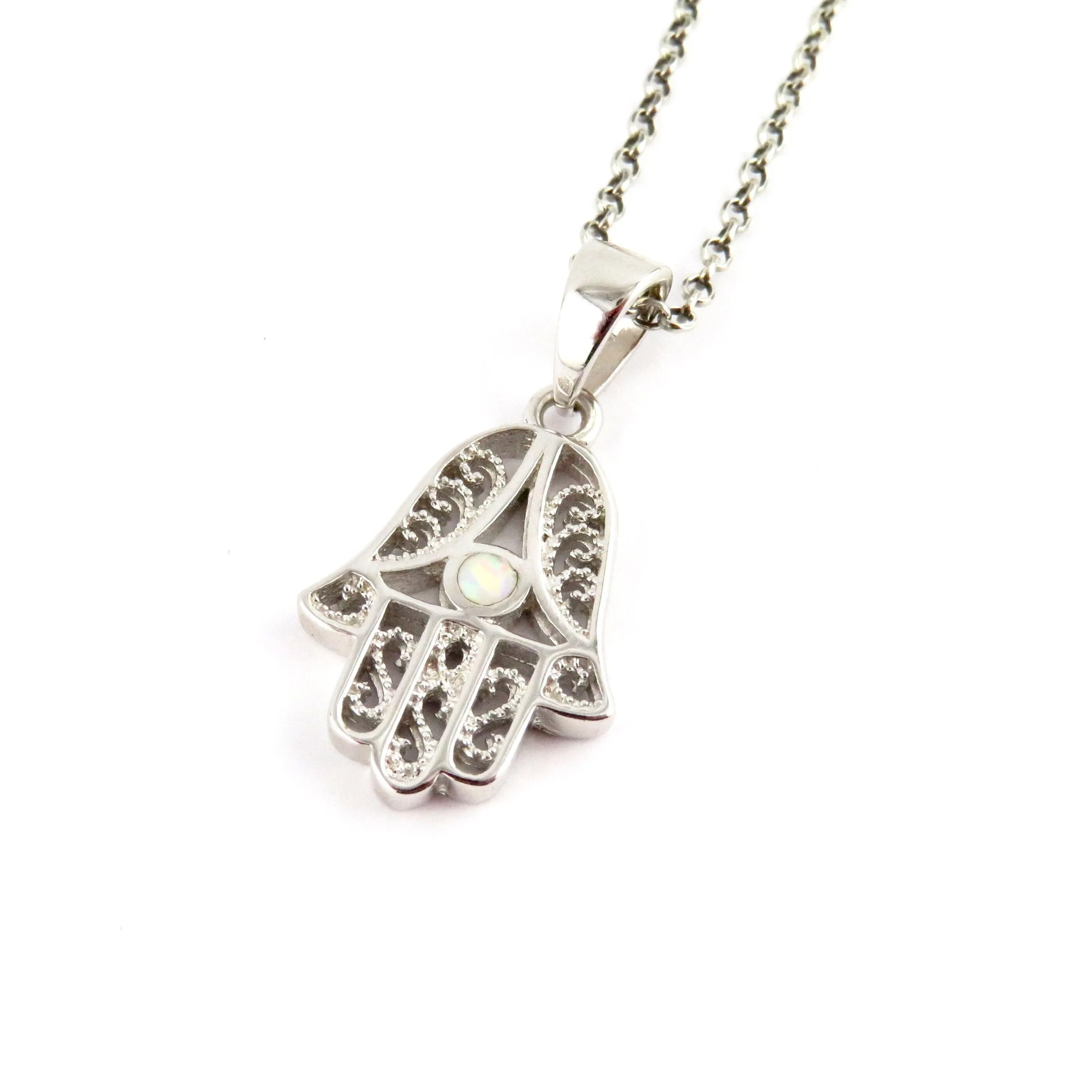 Filigree Sterling Hamsa Opal Necklace