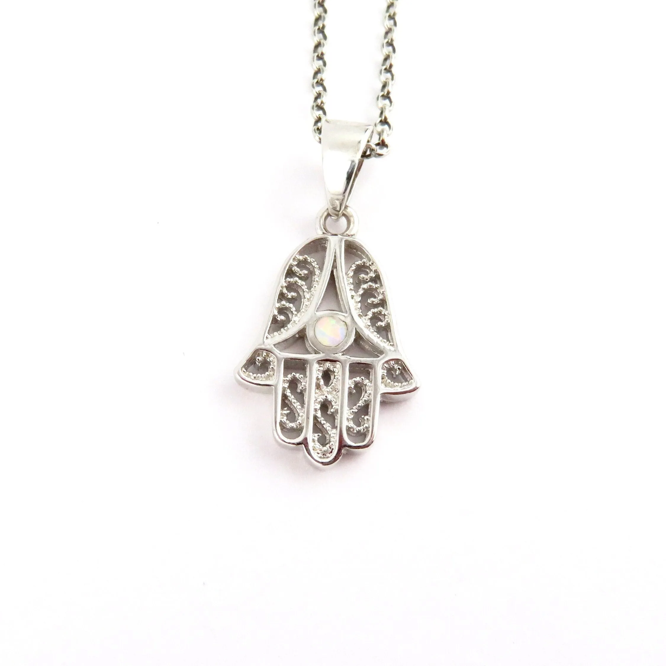 Filigree Sterling Hamsa Opal Necklace