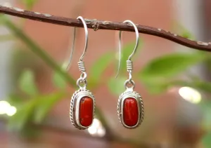 Fine Carving Coral Inlaid Silver Earrings