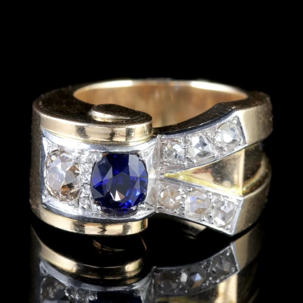 French Sapphire Diamond Gold Cocktail Ring