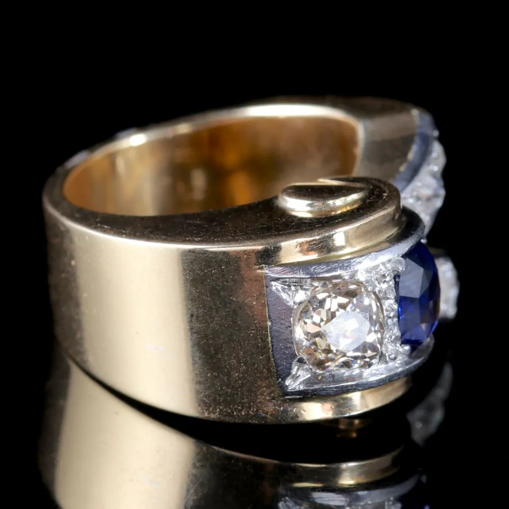 French Sapphire Diamond Gold Cocktail Ring