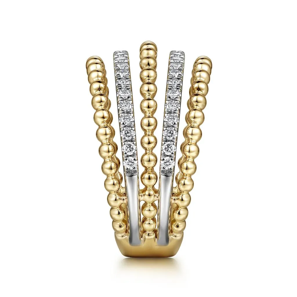 Gabriel & Co. 14K Yellow Gold Multi Row Bujukan Beads and Diamond Easy Stackable Ring