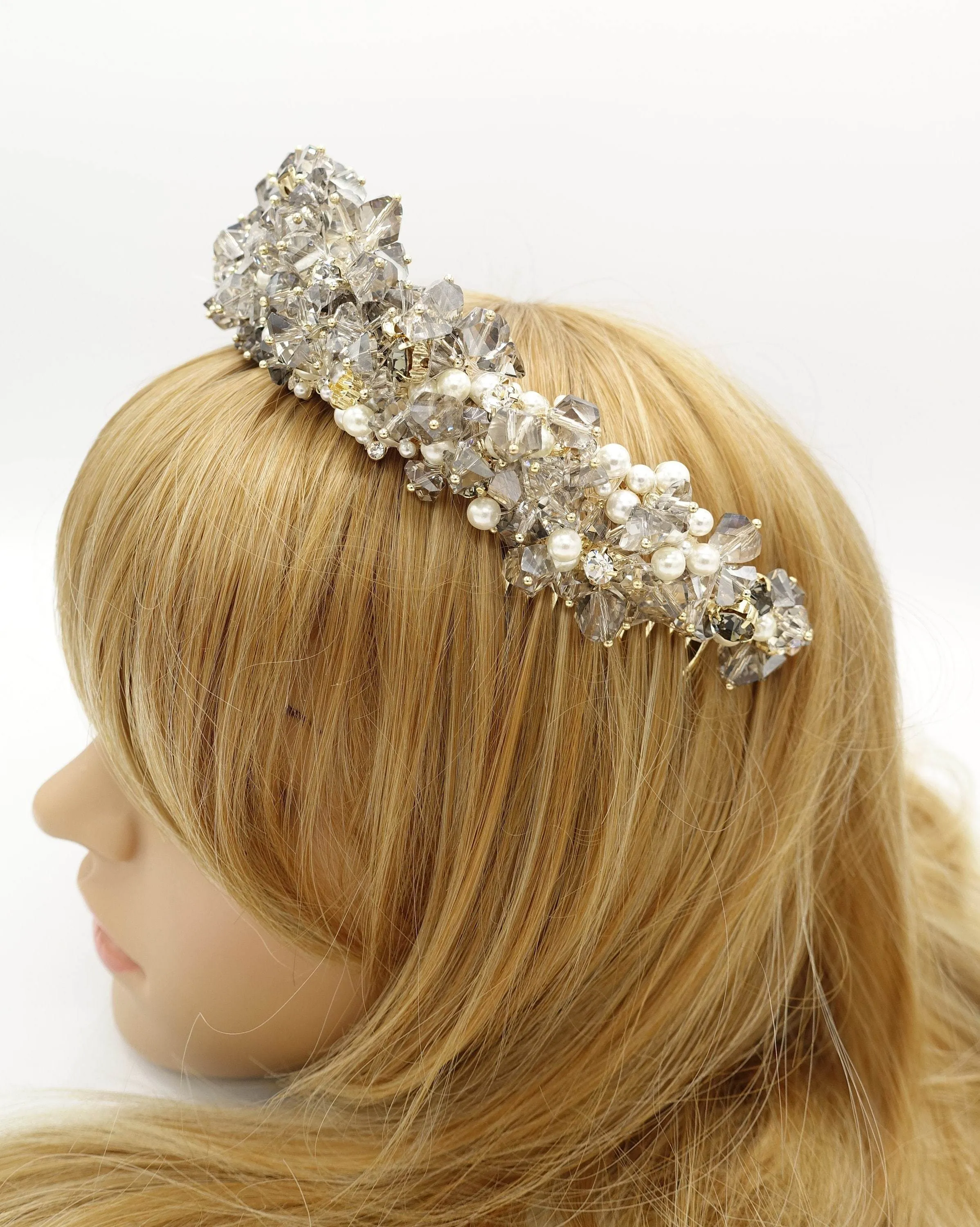 Goddess tiara crystal pearl beaded bridal comb tiara headband wedding crown event hair accessory for women