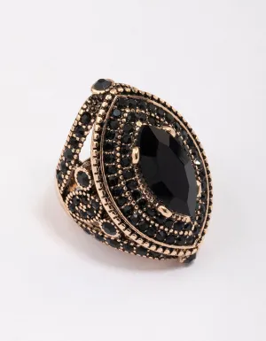 Gold & Black Grand Marquise Cocktail Ring