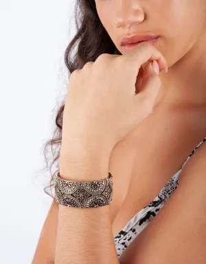 Gold Grey Diamante Filigree Stretch Bracelet