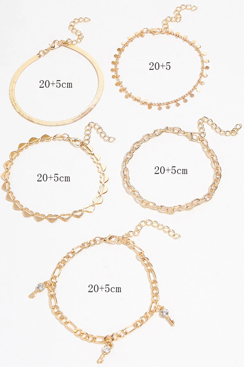 Gold Round Piece Fringe 5 Pieces Anklet Chains