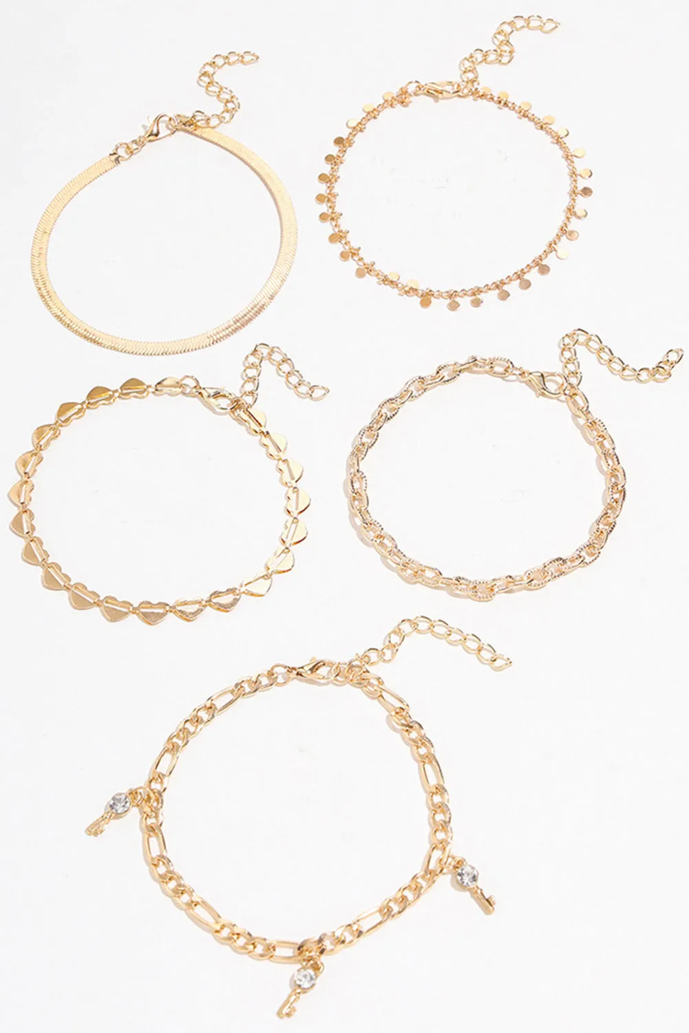 Gold Round Piece Fringe 5 Pieces Anklet Chains