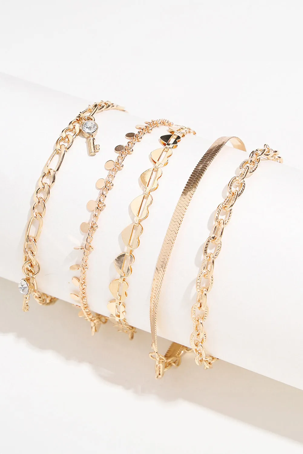 Gold Round Piece Fringe 5 Pieces Anklet Chains