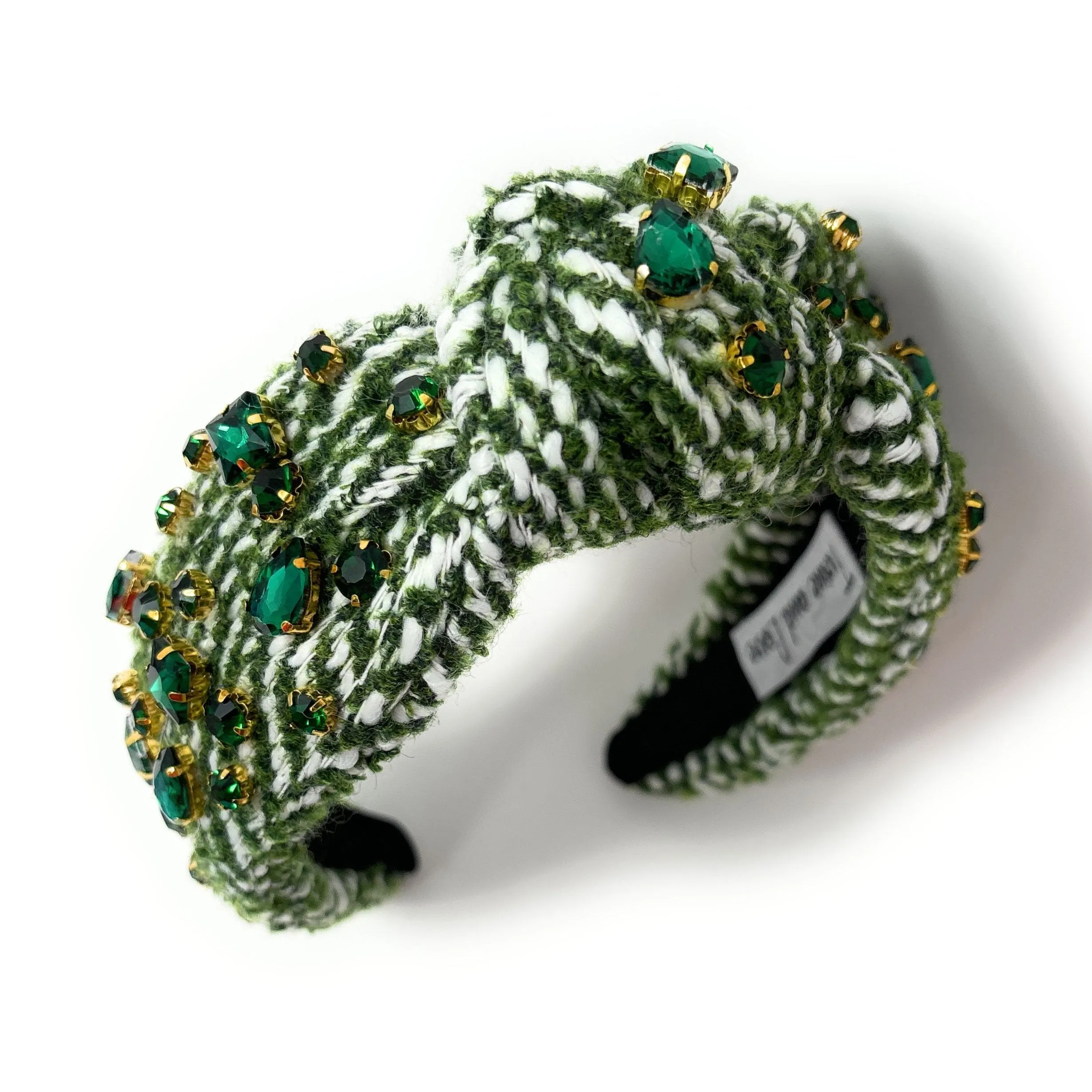 Green Tweed Jeweled Knot Headband