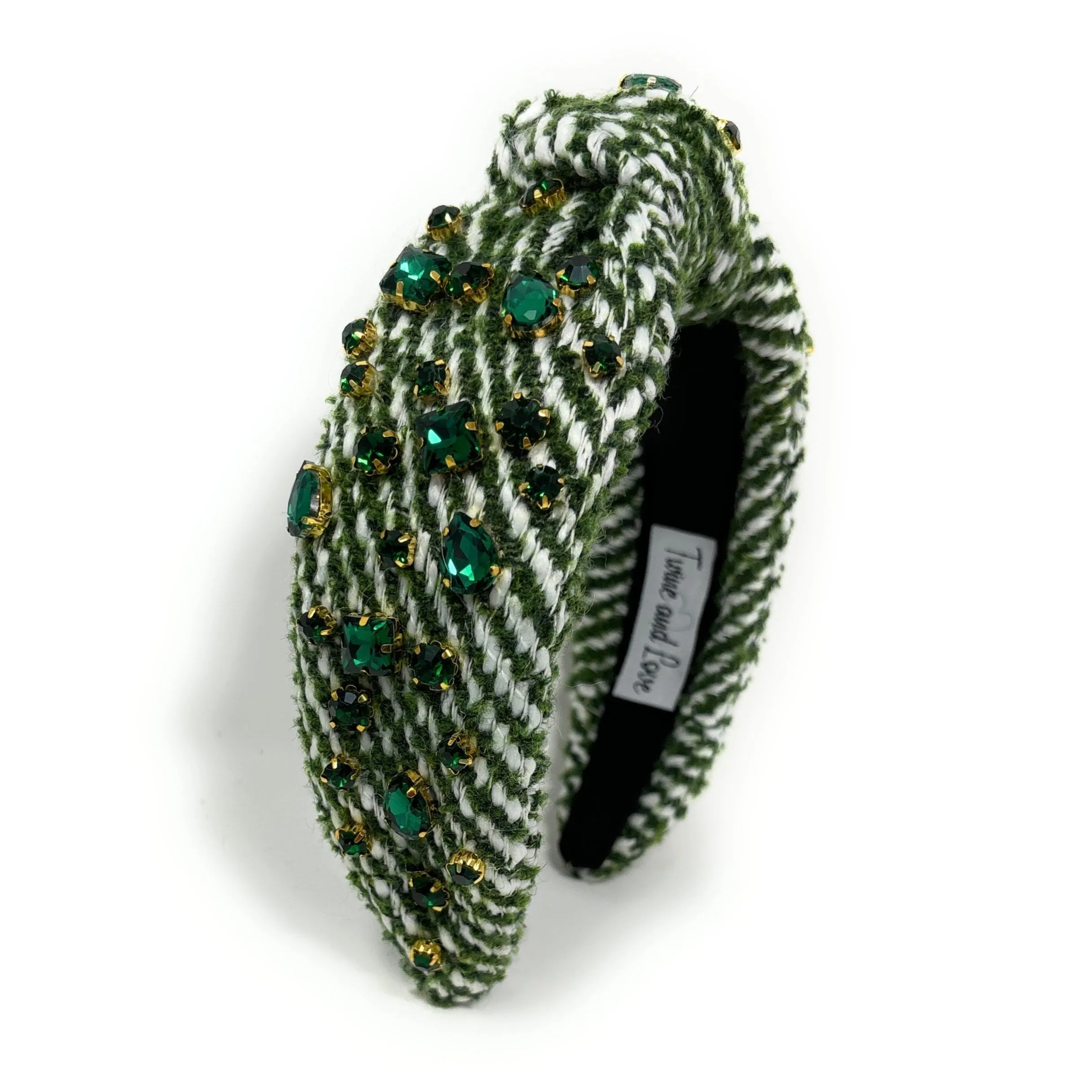 Green Tweed Jeweled Knot Headband