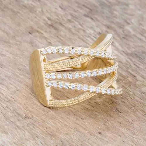 Greta 0.57ct CZ 14k Gold Wide Cocktail Cable Ring