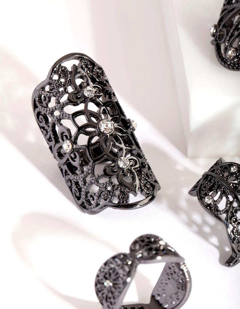 Gunmetal Filigree Statement Ring 4-Pack