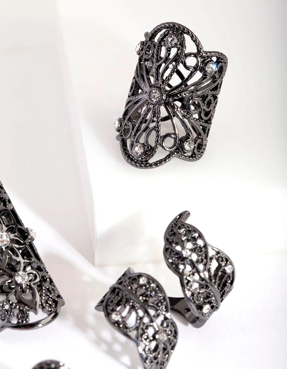 Gunmetal Filigree Statement Ring 4-Pack