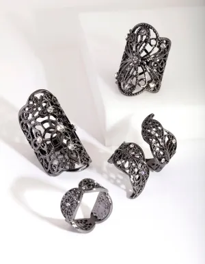 Gunmetal Filigree Statement Ring 4-Pack