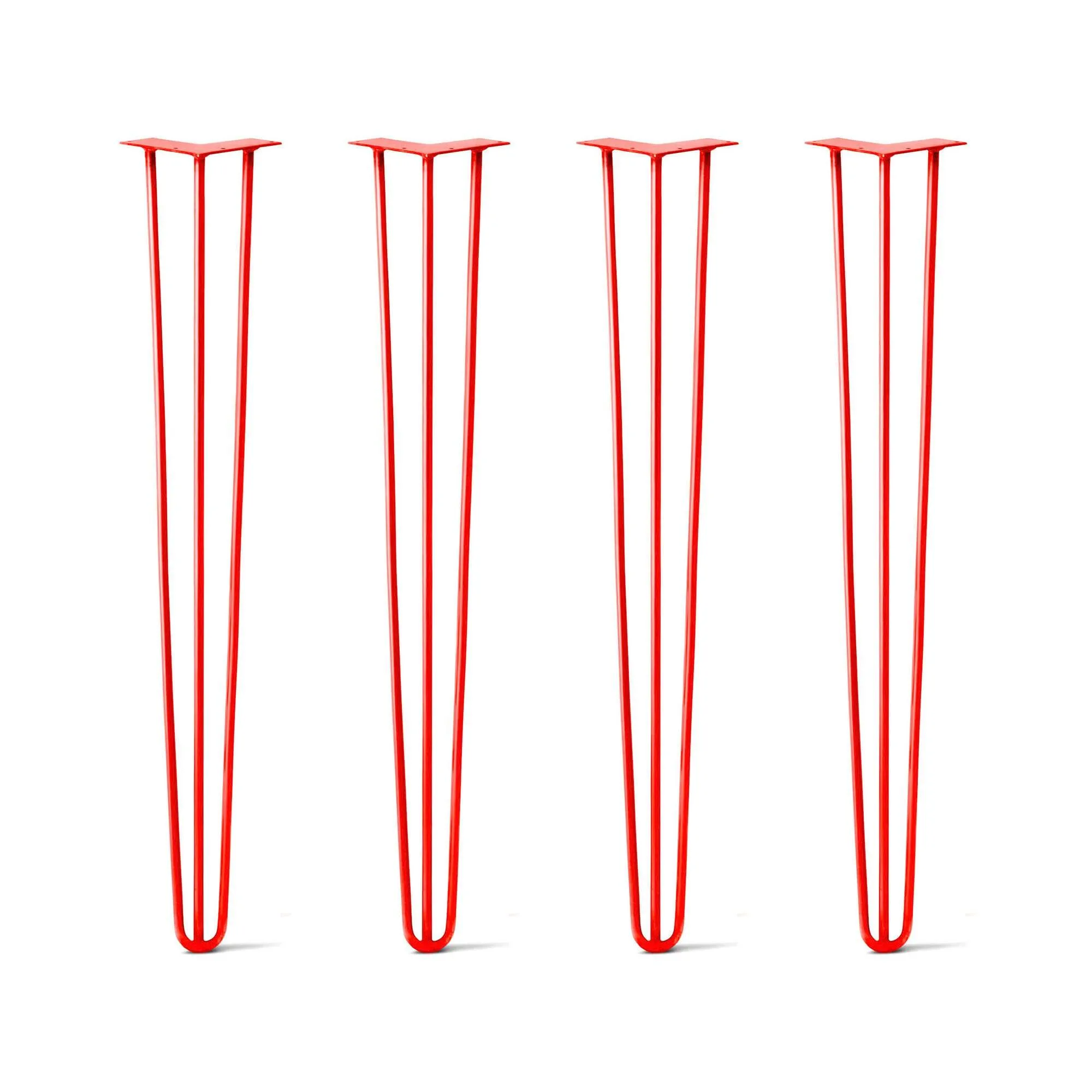 Hairpin Legs Set of 4, 3-Rod Design - Orange-Red Powder Coated Finish