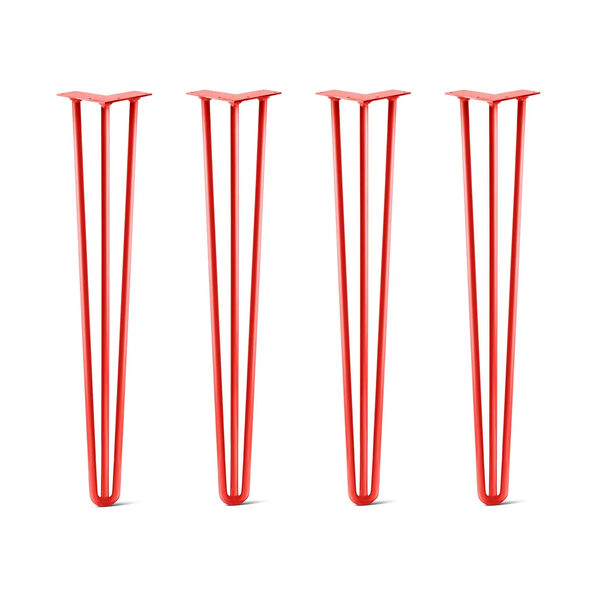 Hairpin Legs Set of 4, 3-Rod Design - Orange-Red Powder Coated Finish