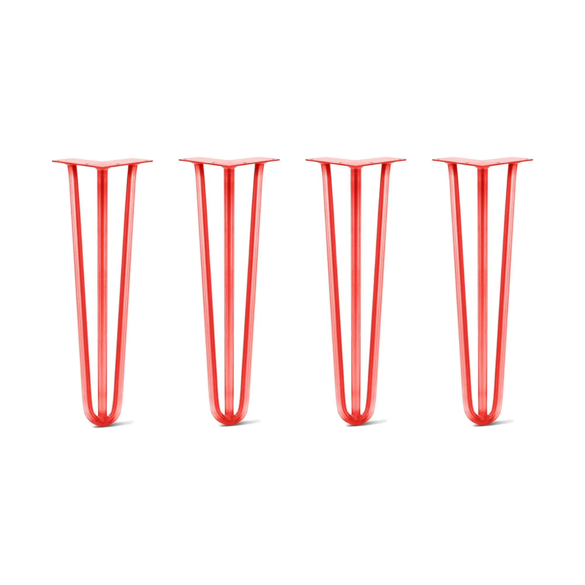 Hairpin Legs Set of 4, 3-Rod Design - Orange-Red Powder Coated Finish