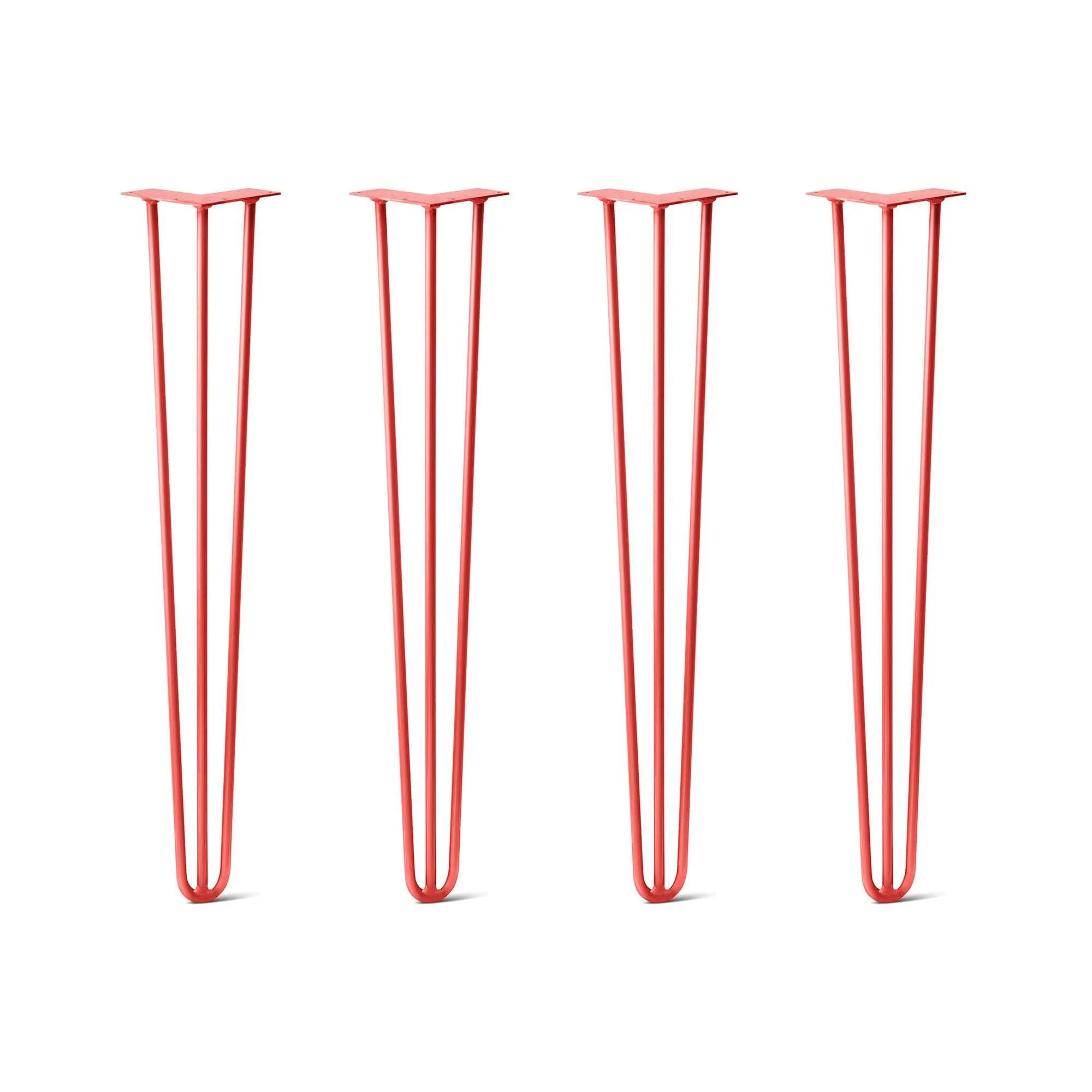 Hairpin Legs Set of 4, 3-Rod Design - Orange-Red Powder Coated Finish