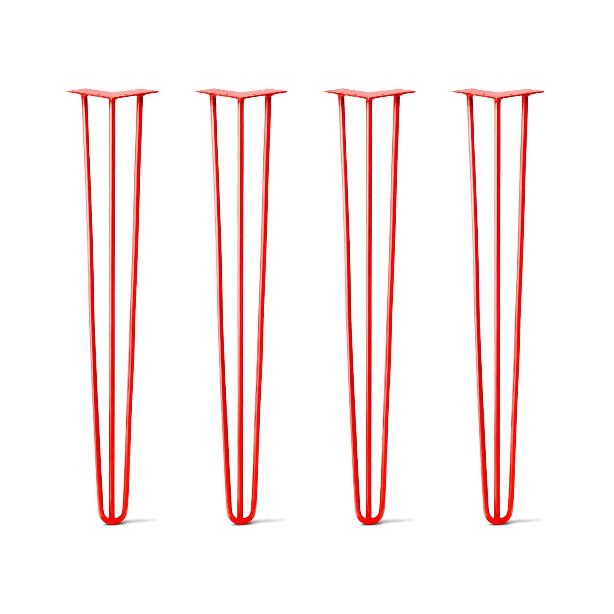 Hairpin Legs Set of 4, 3-Rod Design - Orange-Red Powder Coated Finish