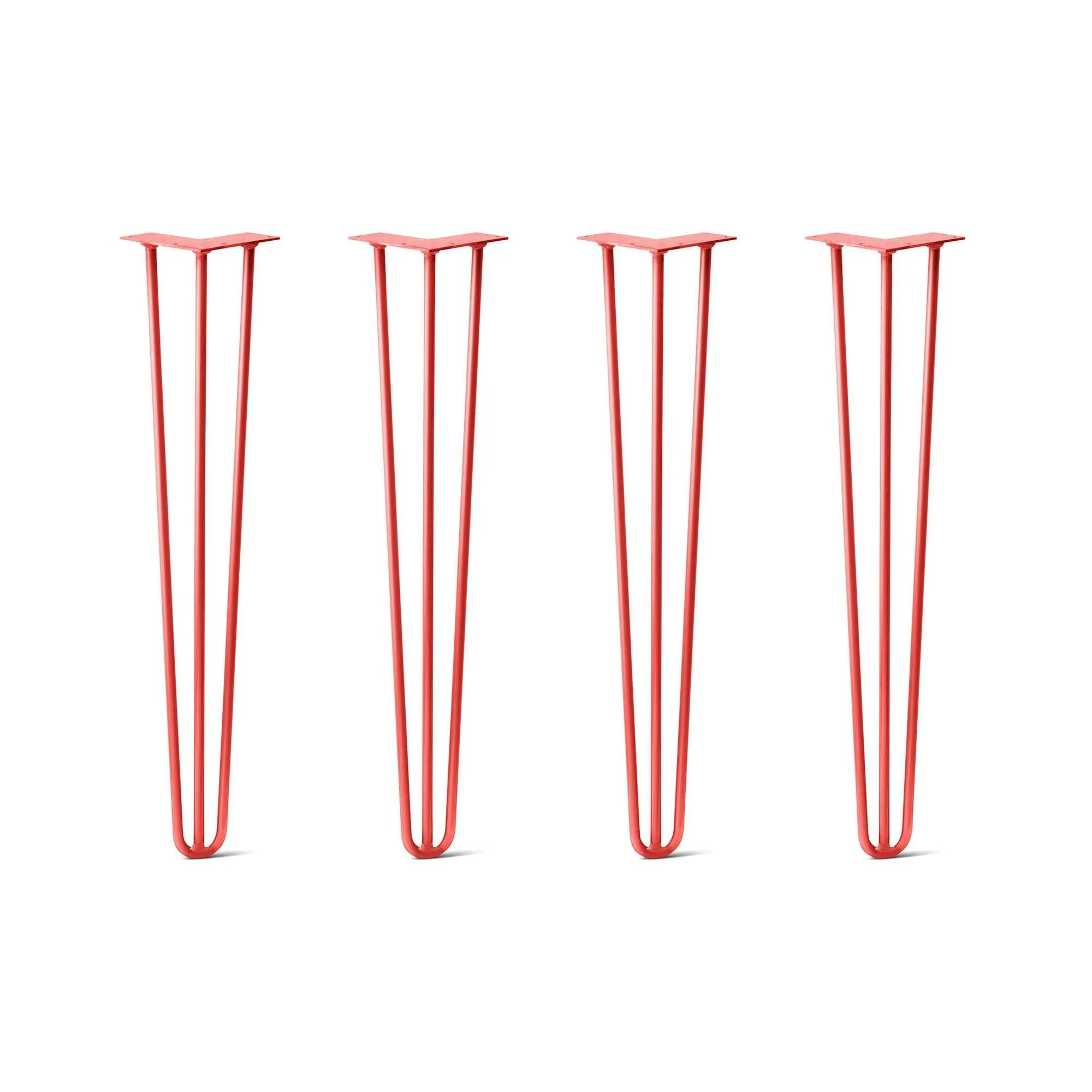 Hairpin Legs Set of 4, 3-Rod Design - Orange-Red Powder Coated Finish