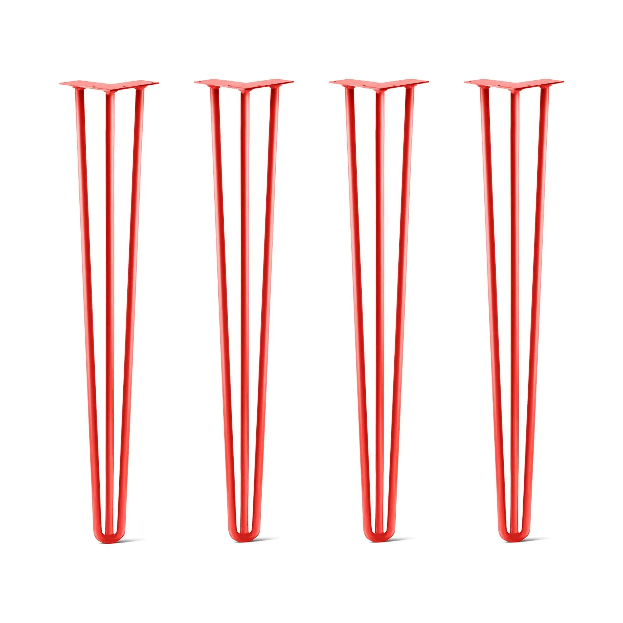 Hairpin Legs Set of 4, 3-Rod Design - Orange-Red Powder Coated Finish