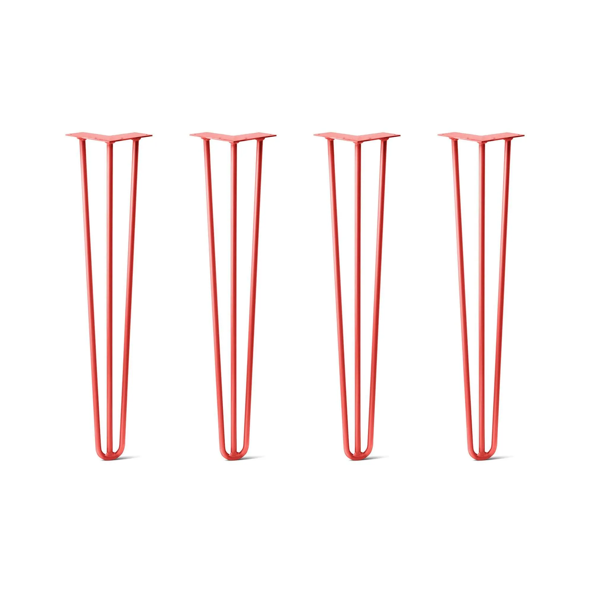 Hairpin Legs Set of 4, 3-Rod Design - Orange-Red Powder Coated Finish