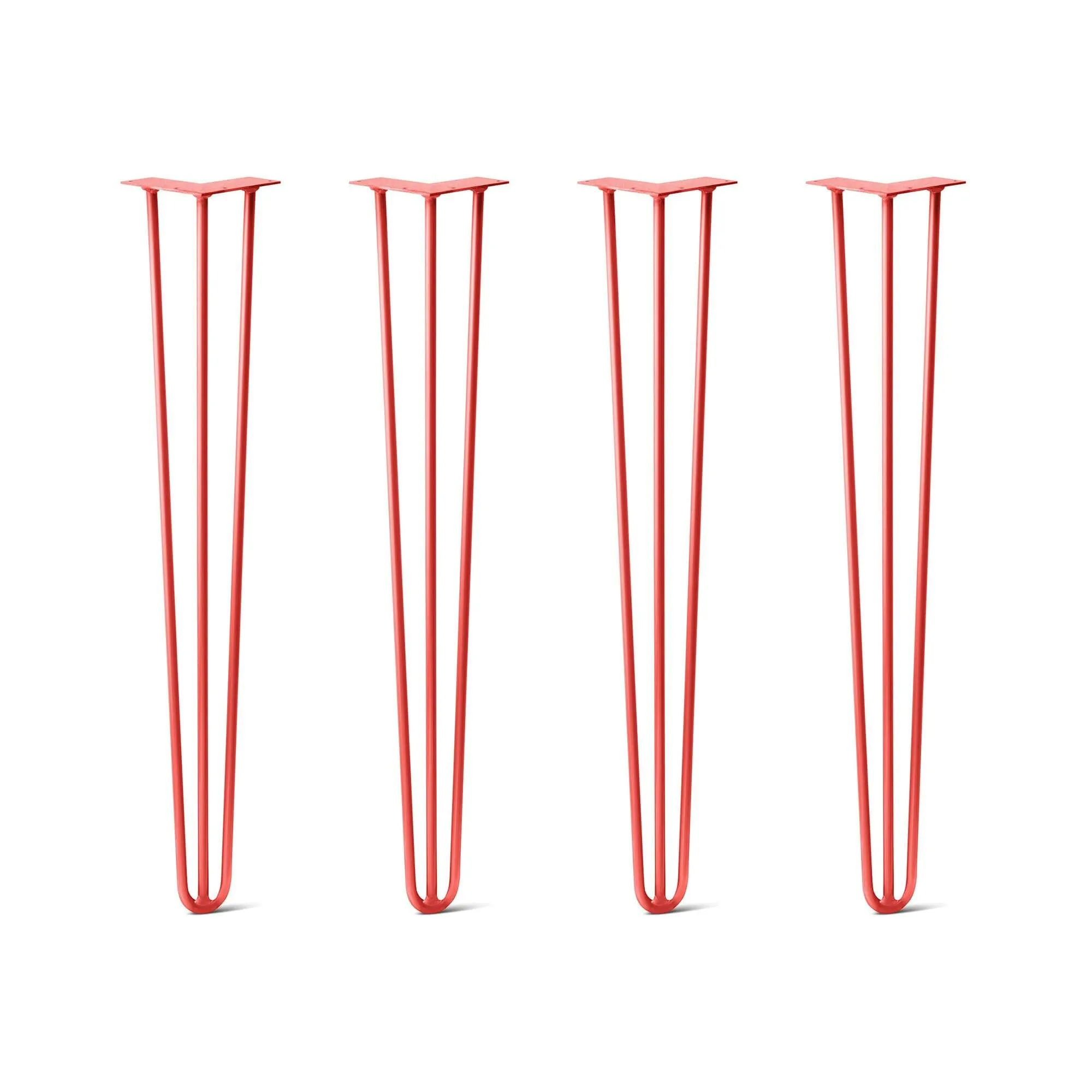 Hairpin Legs Set of 4, 3-Rod Design - Orange-Red Powder Coated Finish