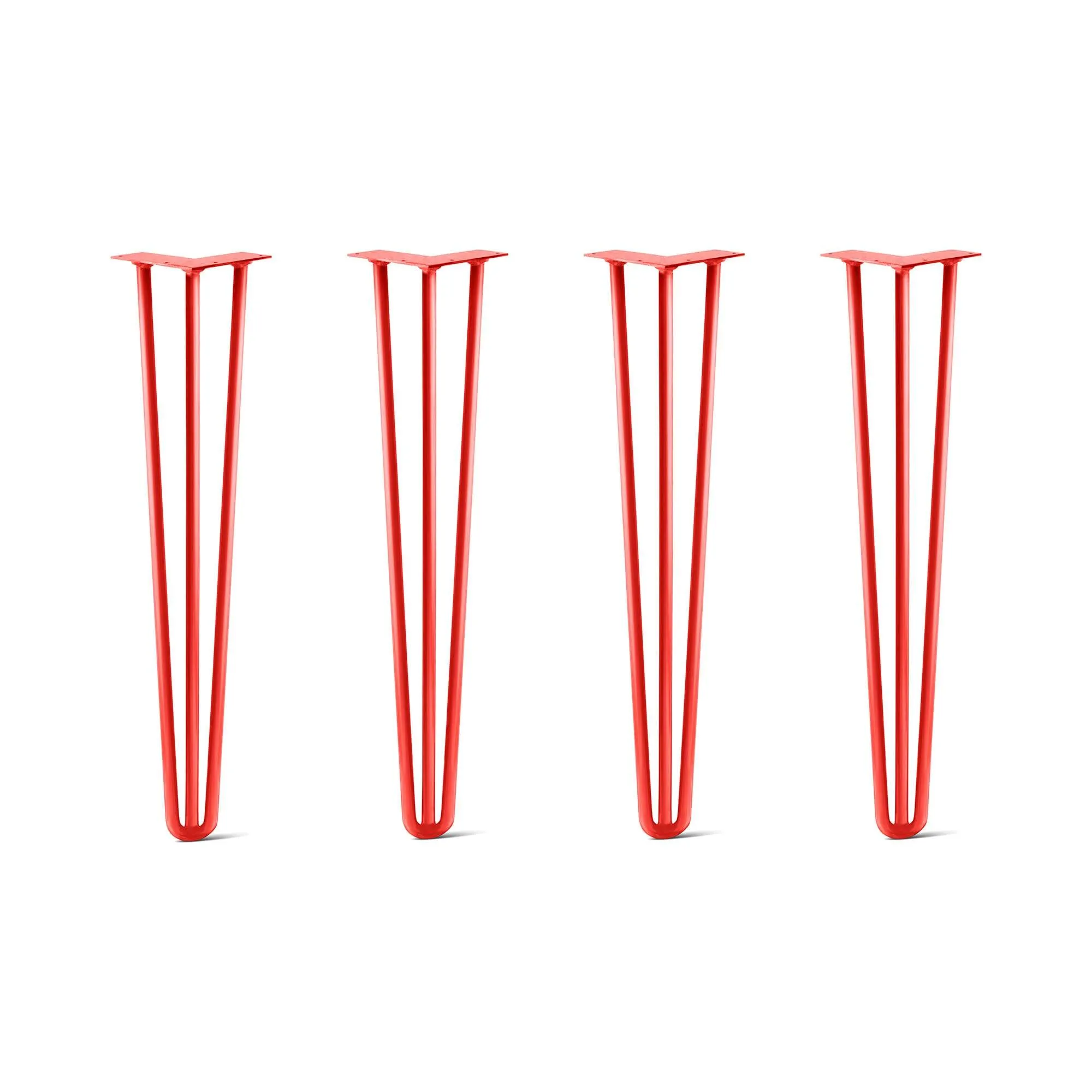 Hairpin Legs Set of 4, 3-Rod Design - Orange-Red Powder Coated Finish